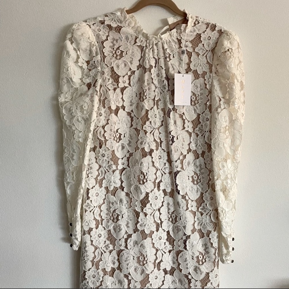 WAYF Emma Puff Long Sleeve White Lace Dress
